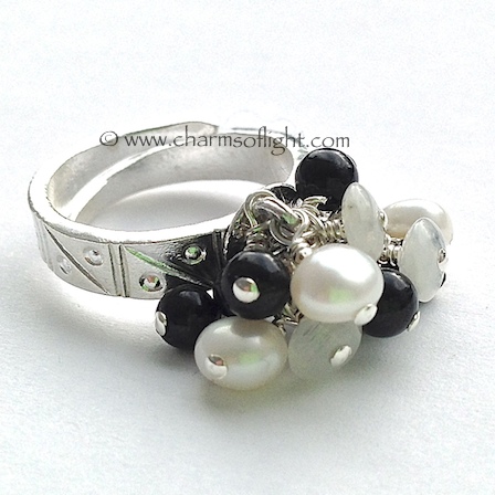 Tourmaline, Pearl & Moonstone Cluster Ring